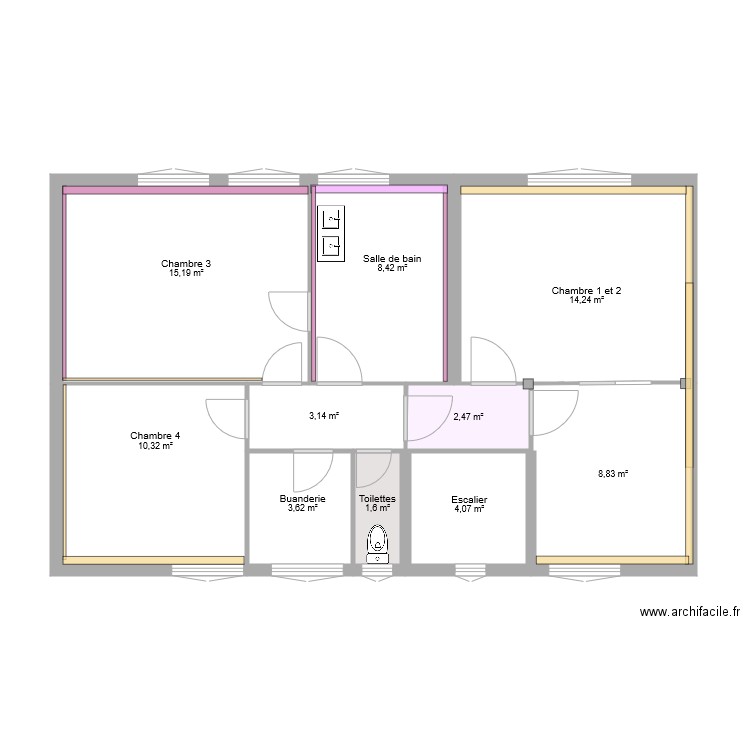 Etage 1 Prises. Plan de 10 pièces et 72 m2