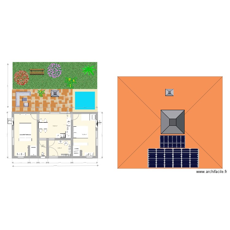 2b2b Solar & pool. Plan de 5 pièces et 55 m2