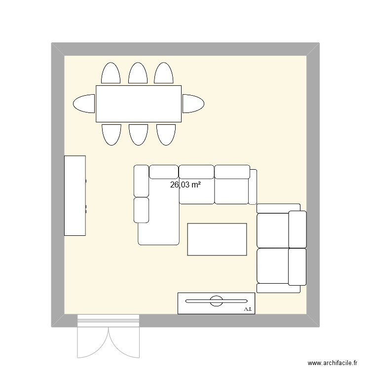 Salon. Plan de 1 pièce et 26 m2