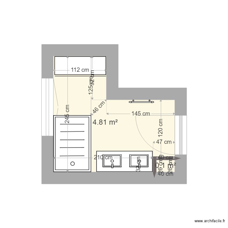 simonet alain. Plan de 2 pièces et 5 m2