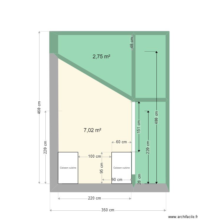 veranda. Plan de 4 pièces et 14 m2