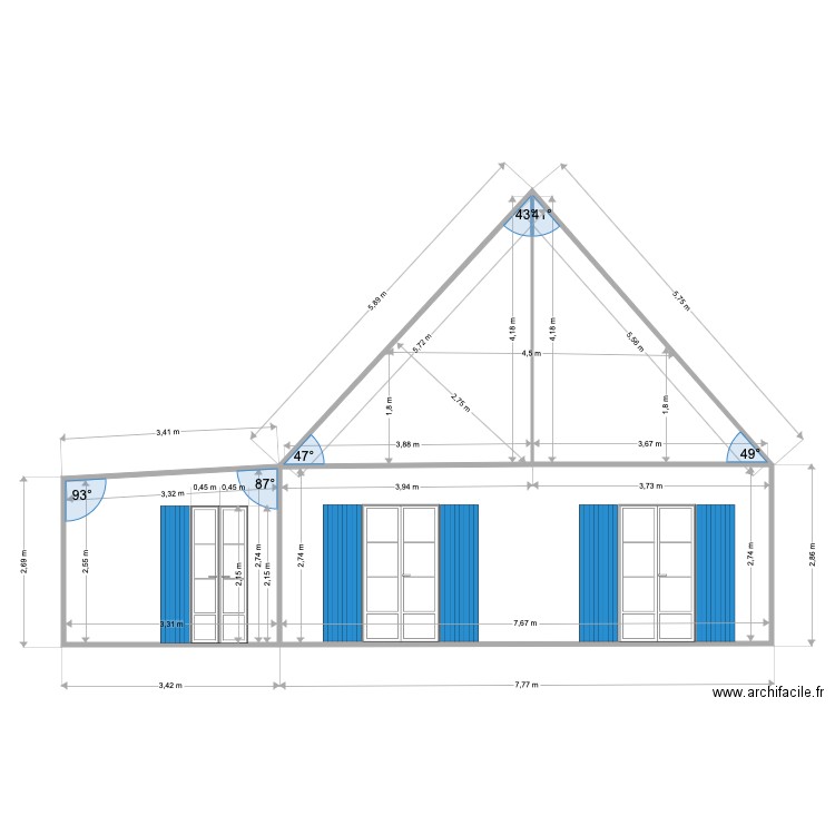 Facade NORD  état projeté avec extension. Plan de 0 pièce et 0 m2