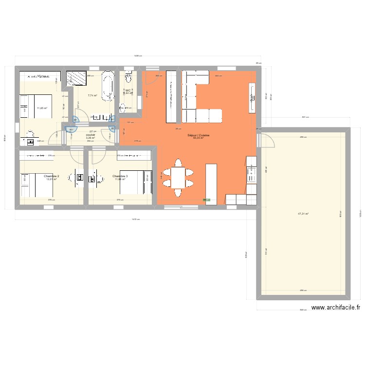 Test 1. Plan de 8 pièces et 147 m2