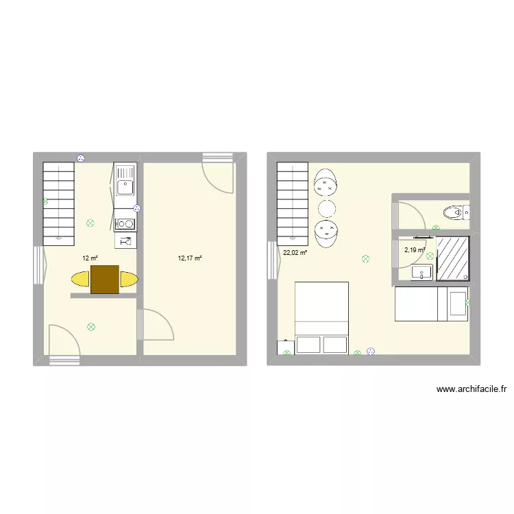 Pla du g&icirc;te. Plan de 4  et 48 m²