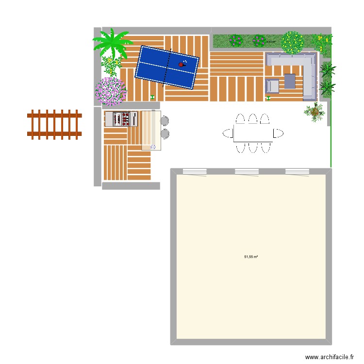 Chaville_aménagement terrasse V2. Plan de 1 pièce et 52 m2