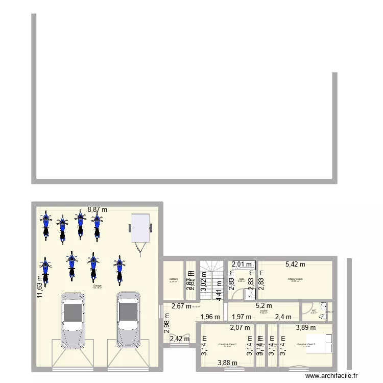 plans semi enterre. Plan de 13  et 185 m²