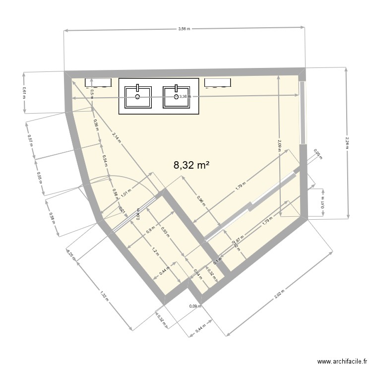 SDB1. Plan de 1 pièce et 8 m2