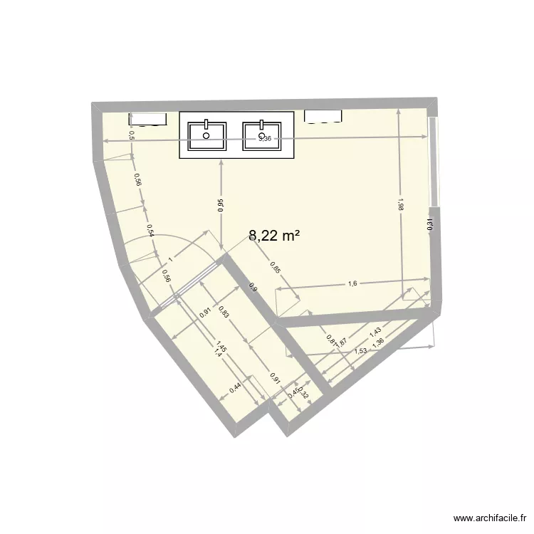 SDB1. Plan de 1  et 8 m²
