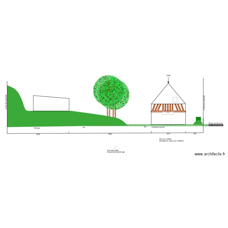 Plan de coupe charterie vie sud. Plan de 0 pièce et 0 m2