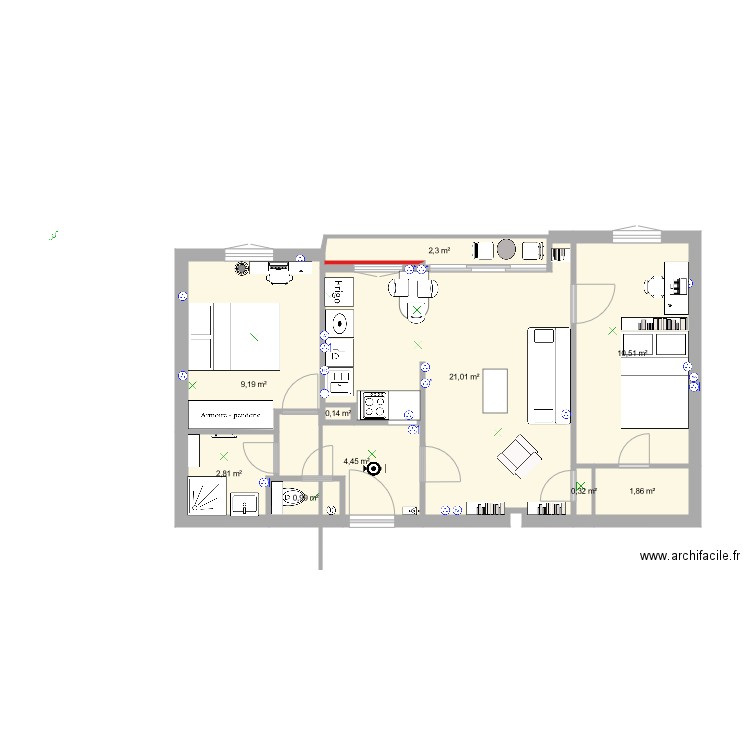 appartVallierPlanV5. Plan de 10 pièces et 54 m2