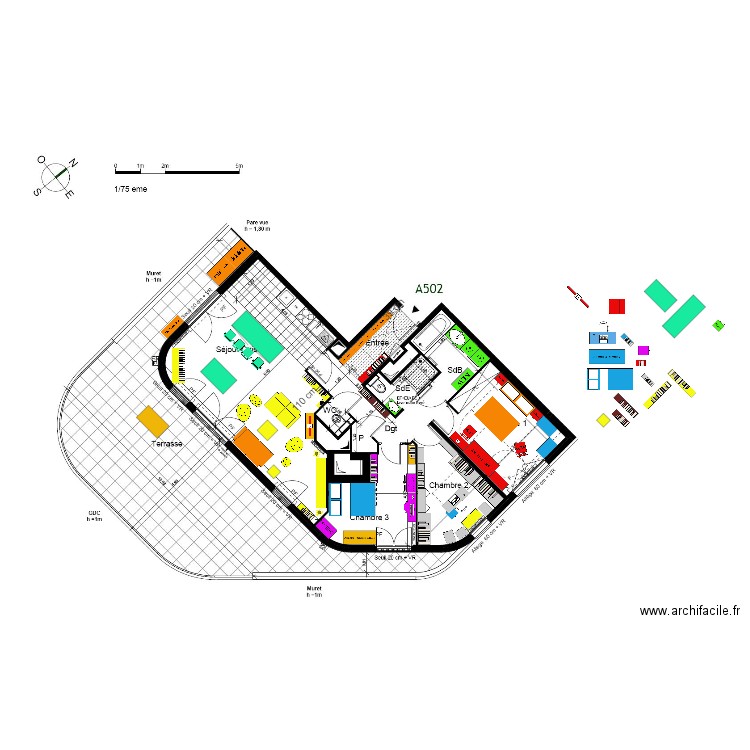 FINAL plan indice 10 AMENAGEMENT mobilier V7quatro canapé 3 places de Lille dos terrasse et Bureau. Plan de 0 pièce et 0 m2