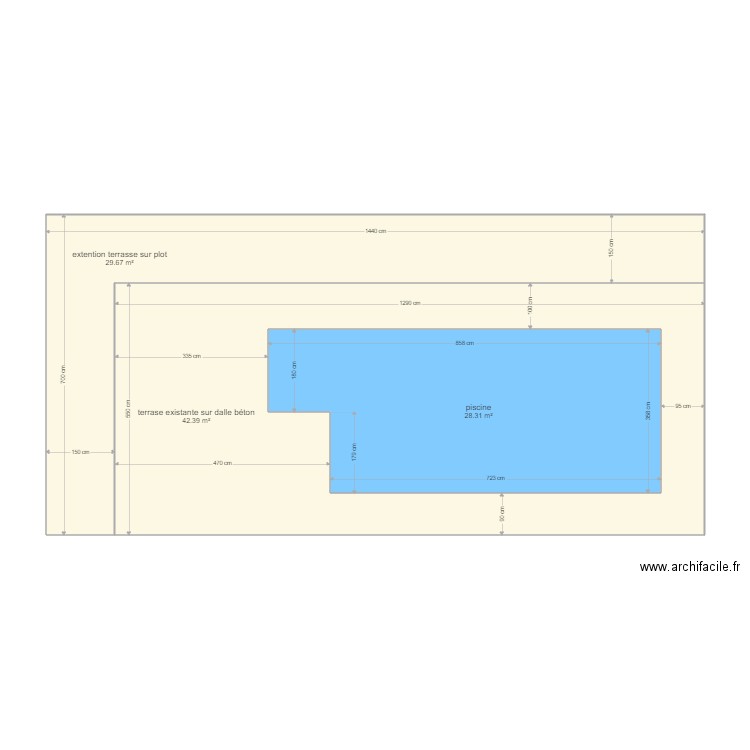 terrasse piscine elsa. Plan de 3 pièces et 129 m2