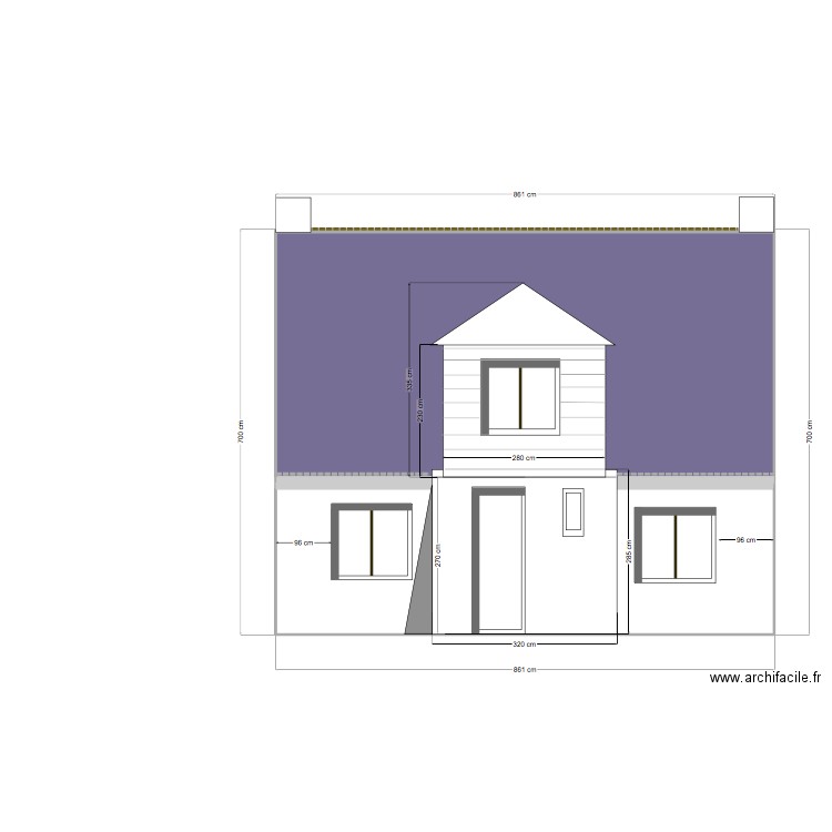 Facade Sud projet final. Plan de 2 pièces et 58 m2