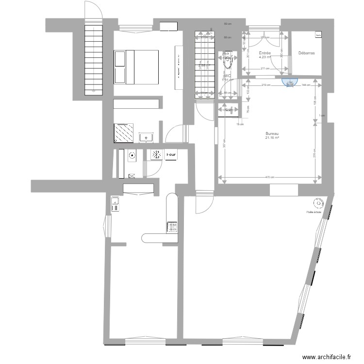 Maison rdc. Plan de 5 pièces et 33 m2