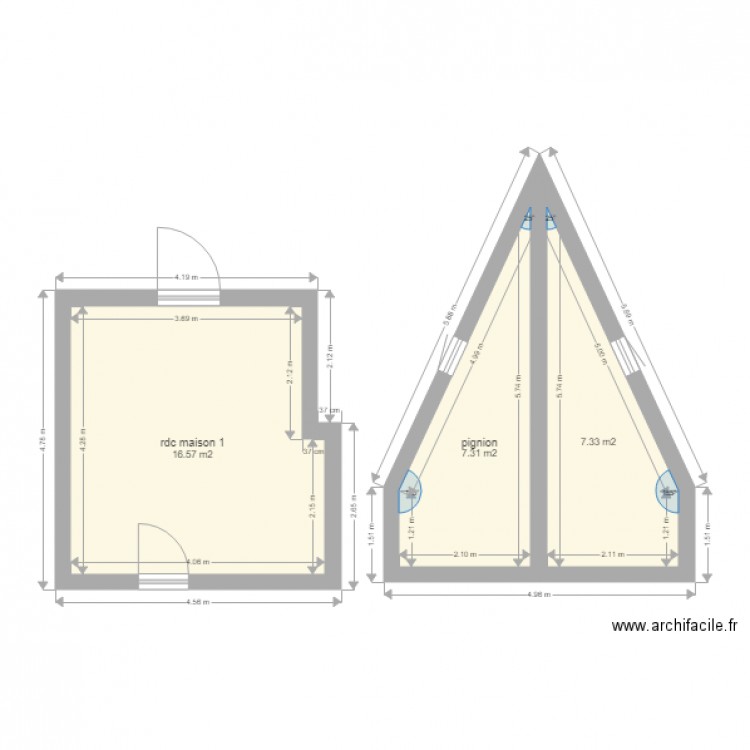 maison 1hacini. Plan de 3 pièces et 31 m2