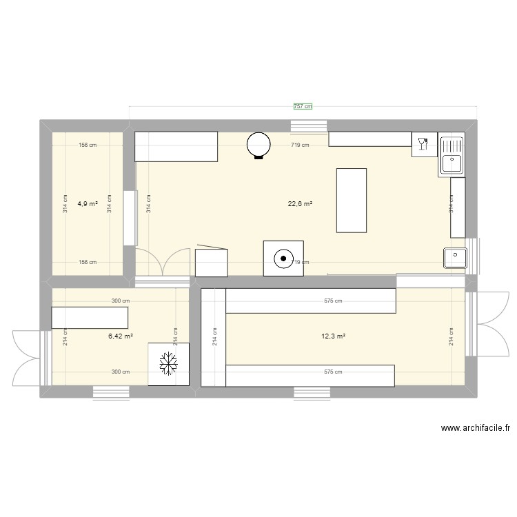 fromagerie 2. Plan de 4 pièces et 46 m2