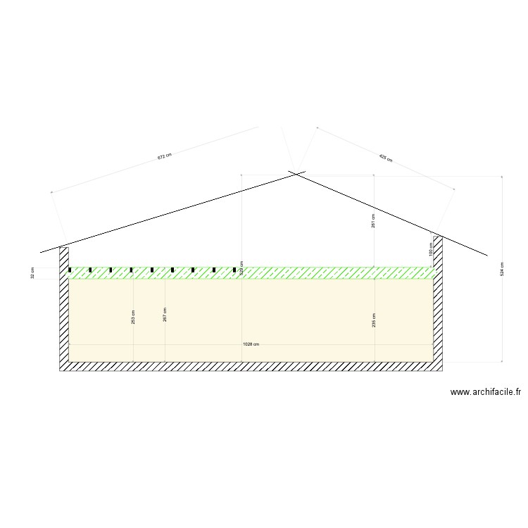 coupe. Plan de 1 pièce et 24 m2