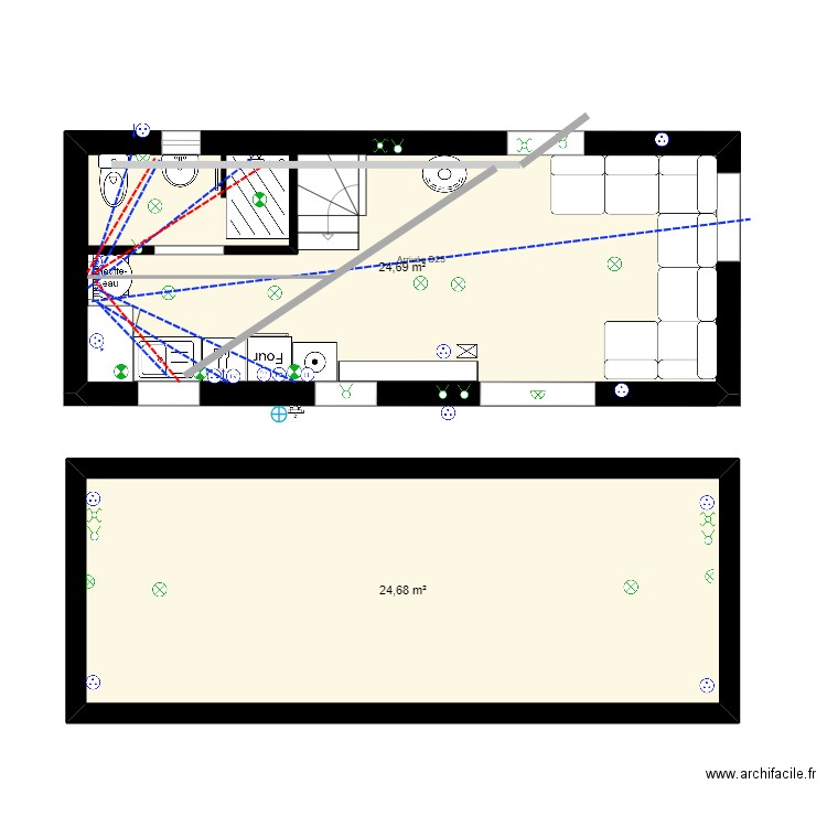 petite dépendance. Plan de 2 pièces et 49 m2