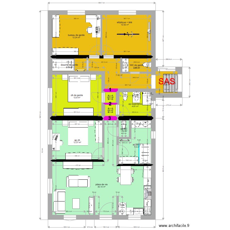    annexe garde et appart 1 ch. Plan de 0 pièce et 0 m2