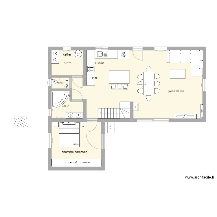 maison en L 2. Plan de 10 pièces et 107 m2