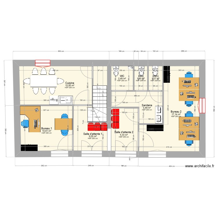 Combourg - Projet final. Plan de 14 pièces et 139 m2