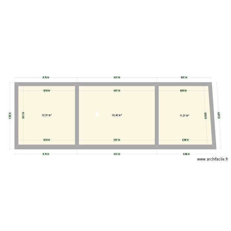 Cotation murs et cloisons. Plan de 3 pièces et 40 m2