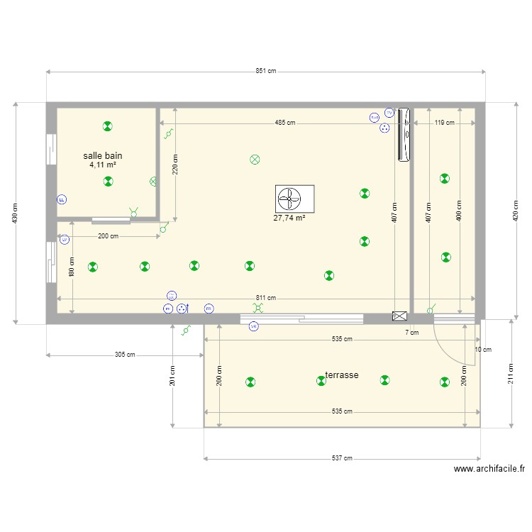 ELEC. Plan de 3 pièces et 43 m2