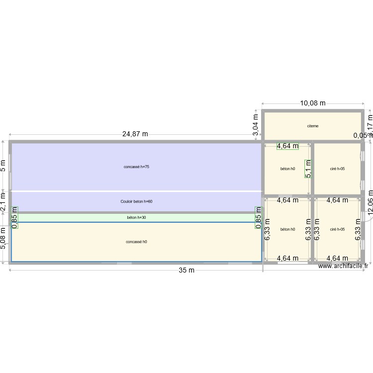 plan batiment avec hauteur du terassement.. Plan de 9 pièces et 415 m2