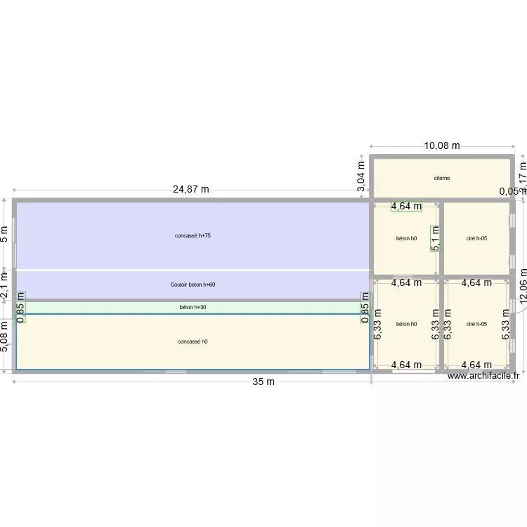 plan batiment avec hauteur du terassement.. Plan de 