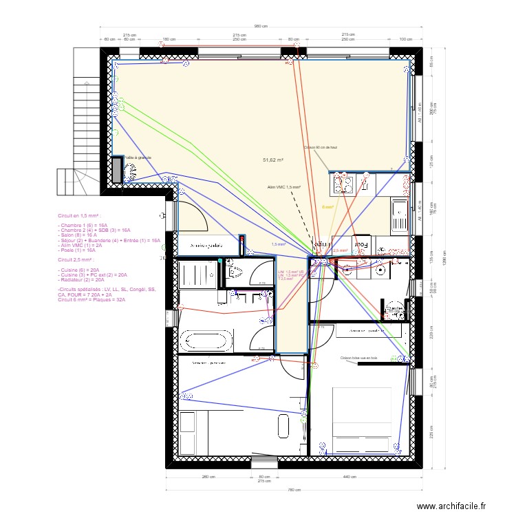 MAISON RDC ELEC CIRCUIT PRISE. Plan de 10 pièces et 90 m2
