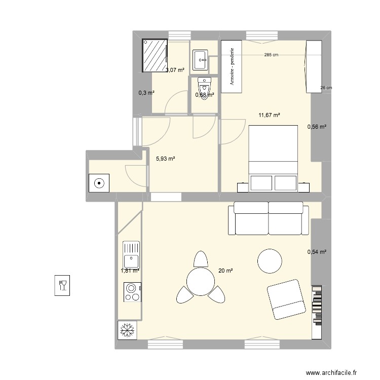 MARIE 24 ORNANO. Plan de 9 pièces et 45 m2