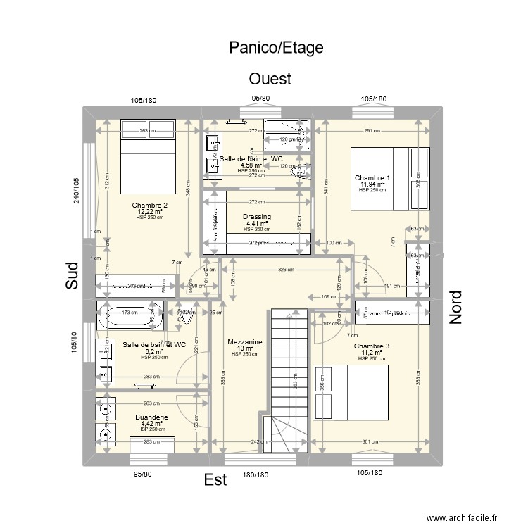 MCA Iris Etage. Plan de 8 pièces et 68 m2