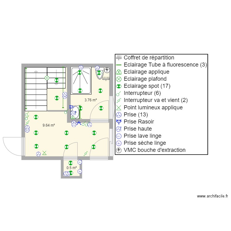 1st floor Couloir et salle de bain. Plan de 0 pièce et 0 m2