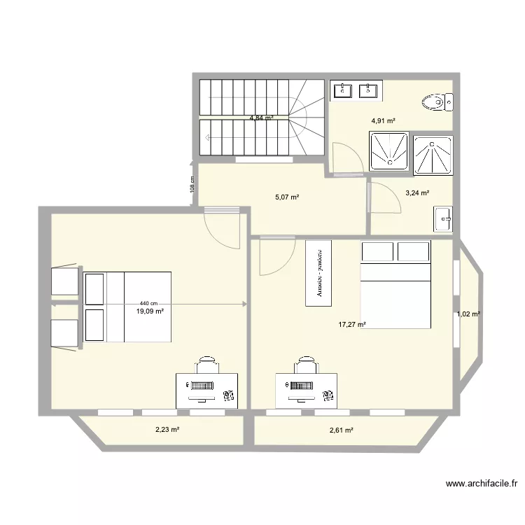 Appart 3eme Soignies combles. Plan de 