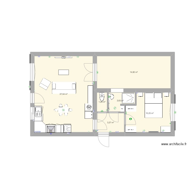 Dépendence 01. Plan de 6 pièces et 60 m2