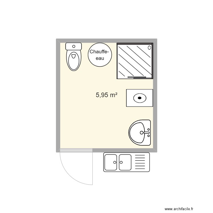 Salle d'eau. Plan de 1 pièce et 6 m2