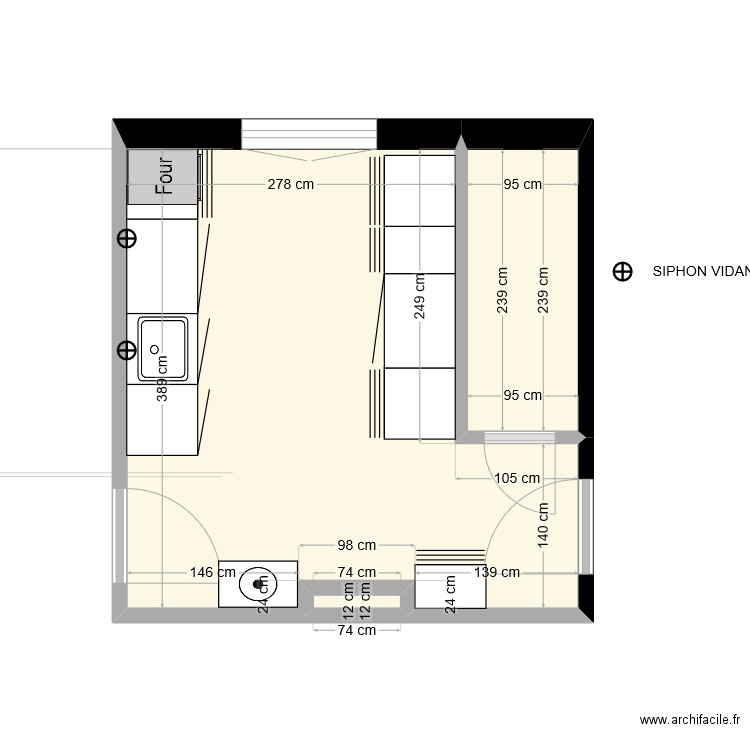 CABINET 4 eme option sté meuble bas SIPHONS. Plan de 3 pièces et 14 m2