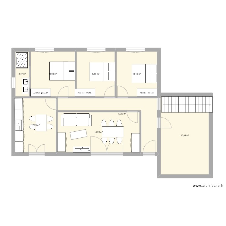 cuisine nouvelle. Plan de 8 pièces et 96 m2