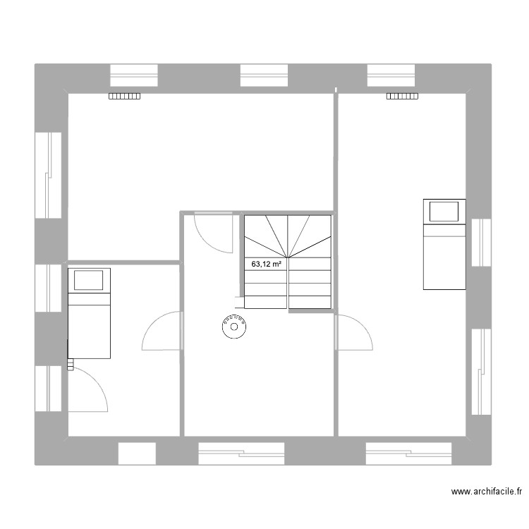 Petite Maison poutres Etage. Plan de 1 pièce et 63 m2