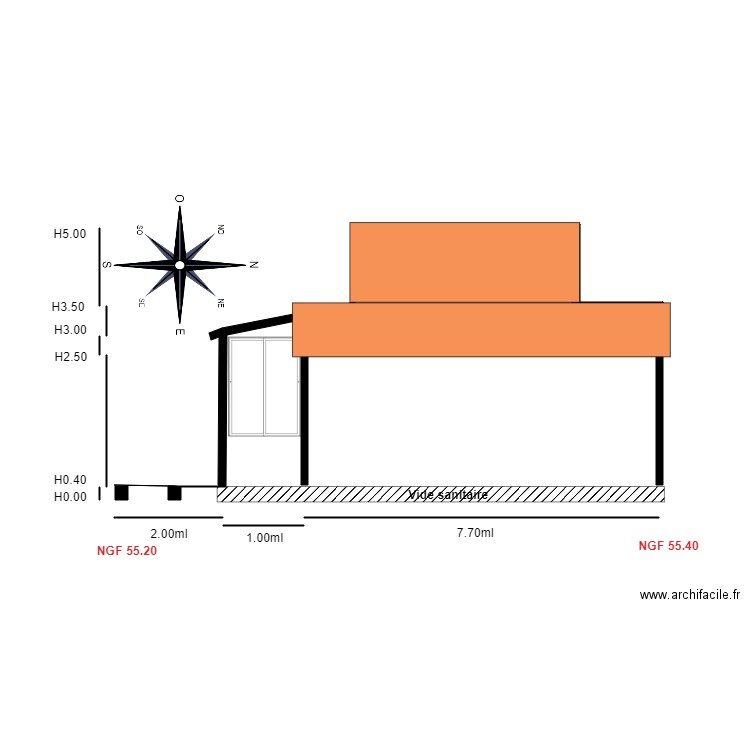 Facade EST           chalet 32. Plan de 1 pièce et 1 m2