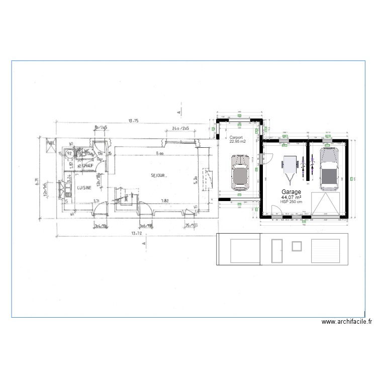 garage def. Plan de 1 pièce et 44 m2