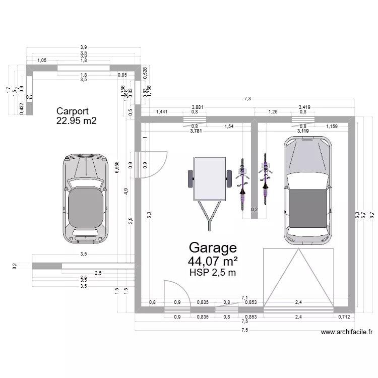 garage def. Plan de 1  et 44 m²