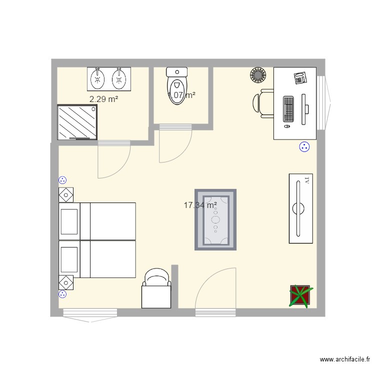 Plan Chambre double simple Hébergement. Plan de 0 pièce et 0 m2