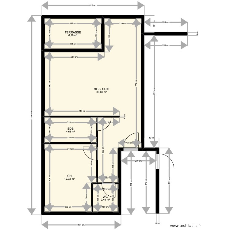 T2 DEF 3. Plan de 5 pièces et 59 m2