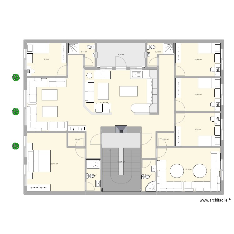 Filaj 2em. Plan de 15 pièces et 193 m2