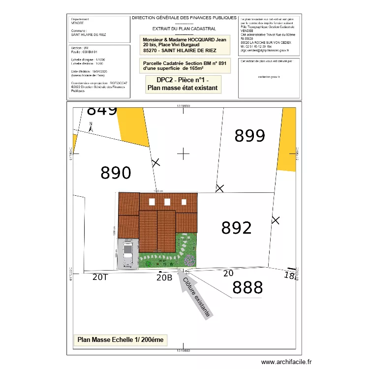DPC2 - Pi&egrave;ce n&deg;1 - Plan de Masse &eacute;tat existant. Plan de 