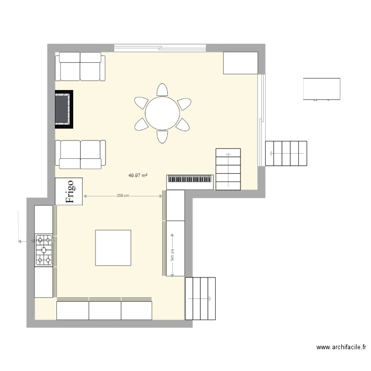 cuisine. Plan de 1 pièce et 50 m2