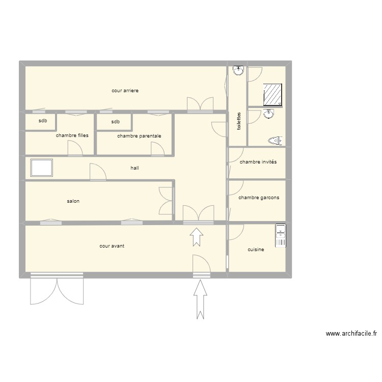 plan corrigé. Plan de 13 pièces et 105 m2