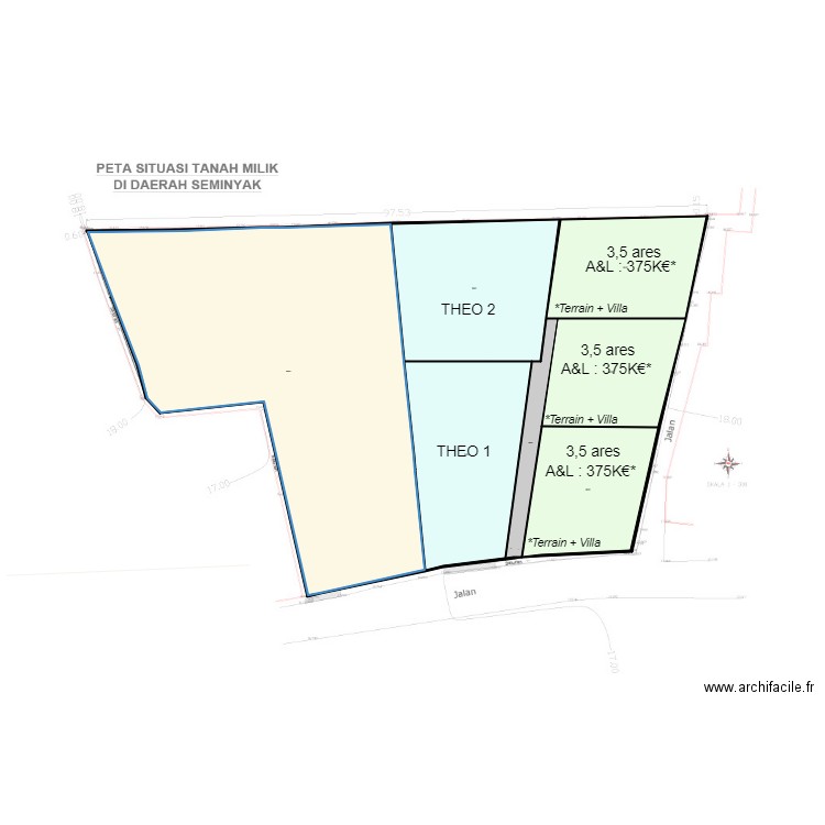 terrain seminyak 1X11 ares 3 villas. Plan de 50 pièces et 5585 m2