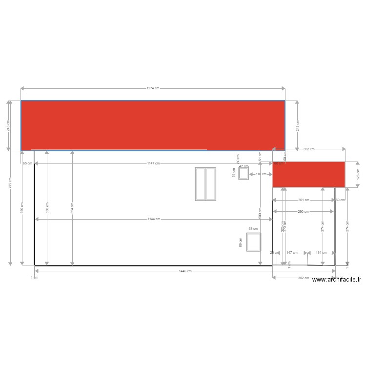 Facade depuis point E post projet. Plan de 0 pièce et 0 m2